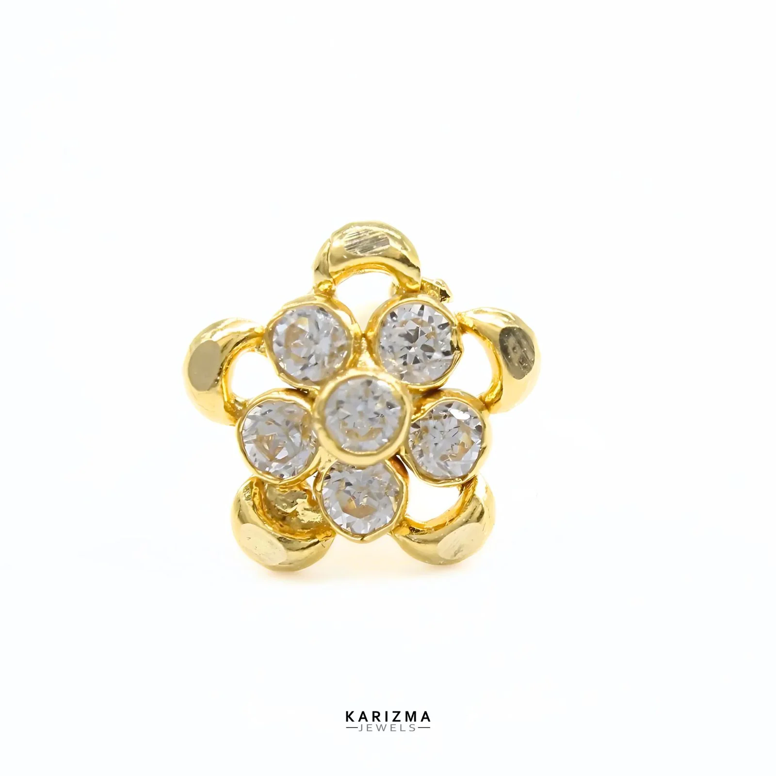 Traditional 18K Real Gold Indian Women White CZ floral Nose stud nose ring Push Pin - Image 3