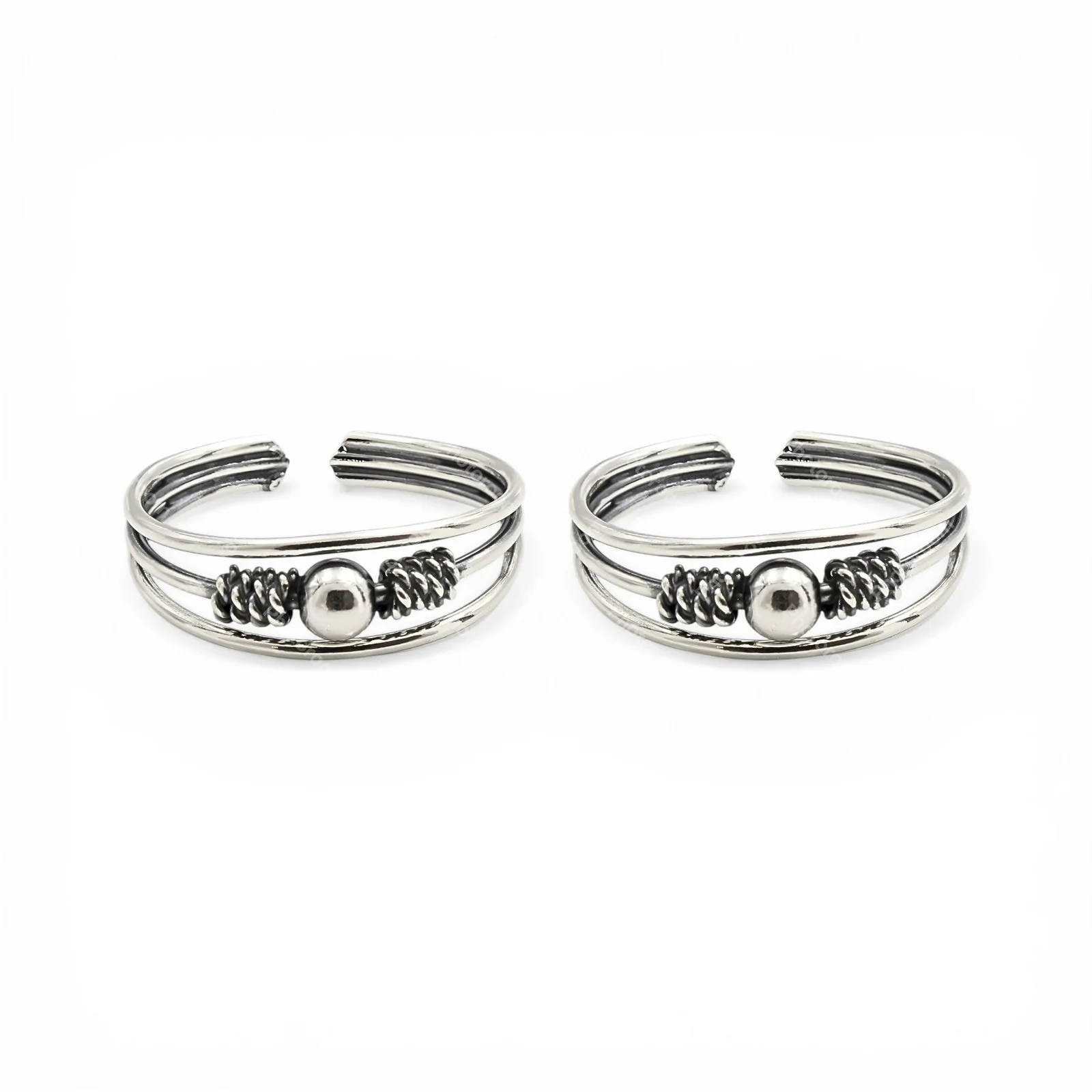 Traditional 925 Real Silver Women Oxidized Ball Design Toe Ring - Pair - Image 3