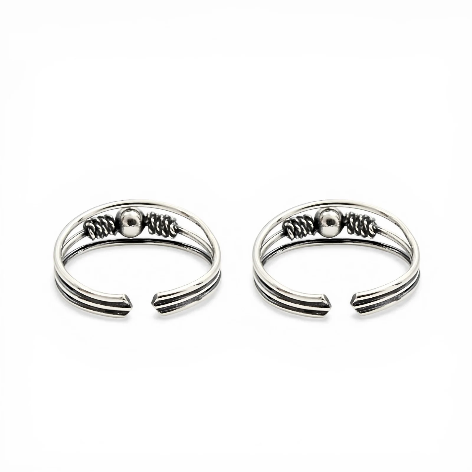 Traditional 925 Real Silver Women Oxidized Ball Design Toe Ring - Pair - Image 4