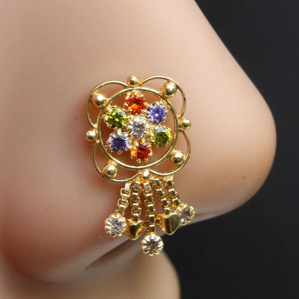Traditional dangle multiple CZ nose stud