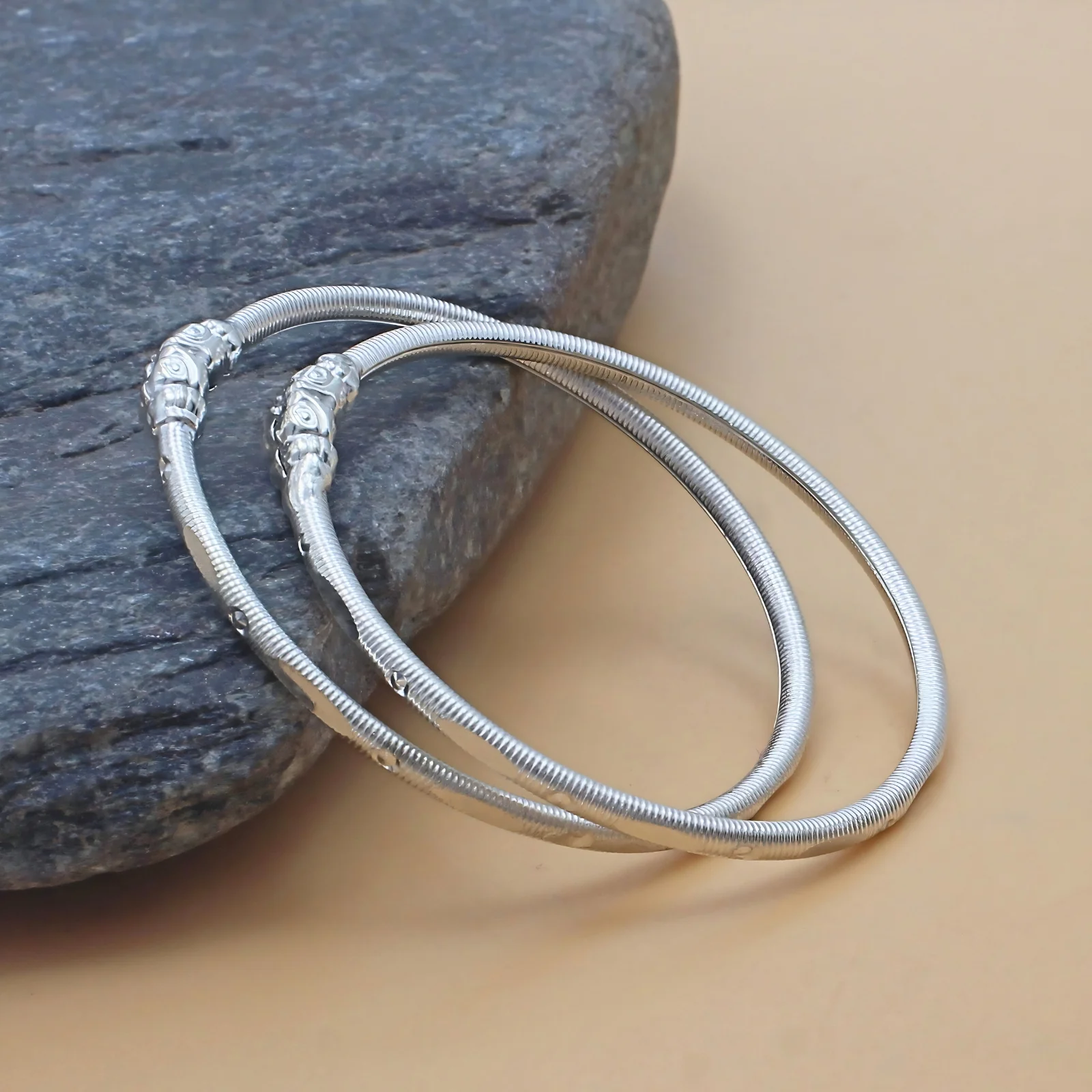 Traditional Elephant Face Sterling Silver Kids Kada Pair - Image 2