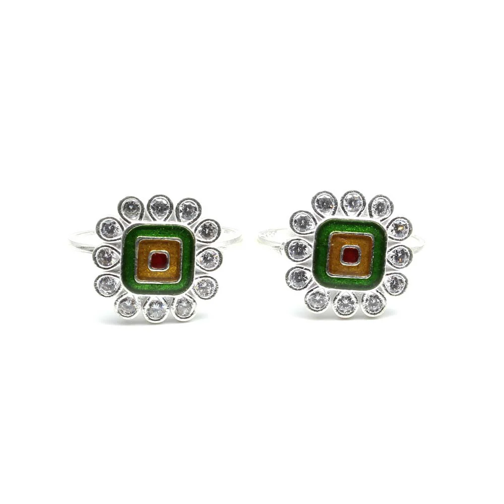 Traditional Ethnic Real 925 Silver Indian Style Women White CZ Toe Ring Pair - Image 2