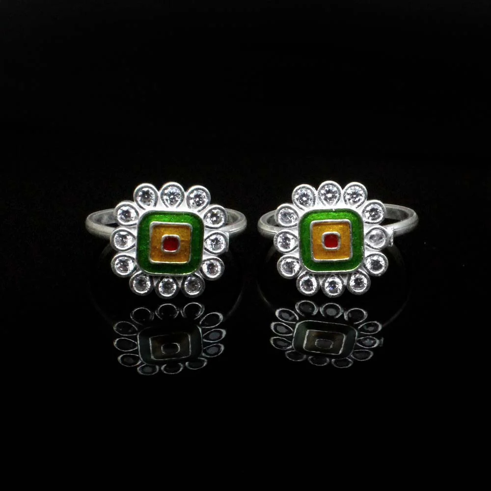 Traditional Ethnic Real 925 Silver Indian Style Women White CZ Toe Ring Pair - Image 3