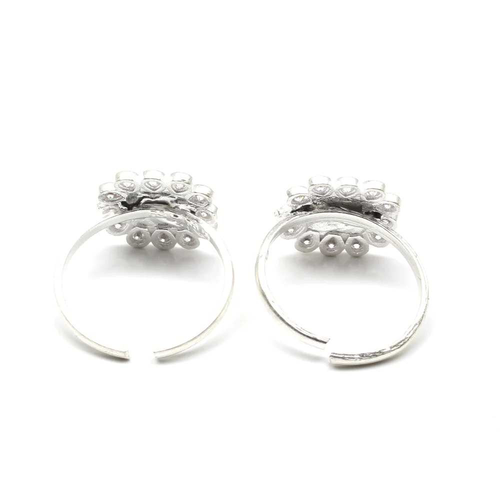 Traditional Ethnic Real 925 Silver Indian Style Women White CZ Toe Ring Pair - Image 4