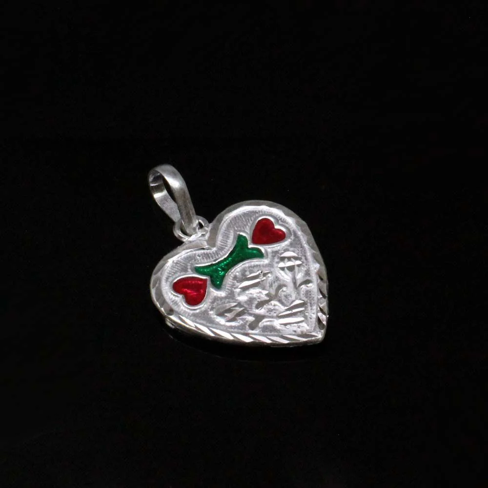 Traditional Indian heart shape designer enamel sterling silver pendant for women - Image 2