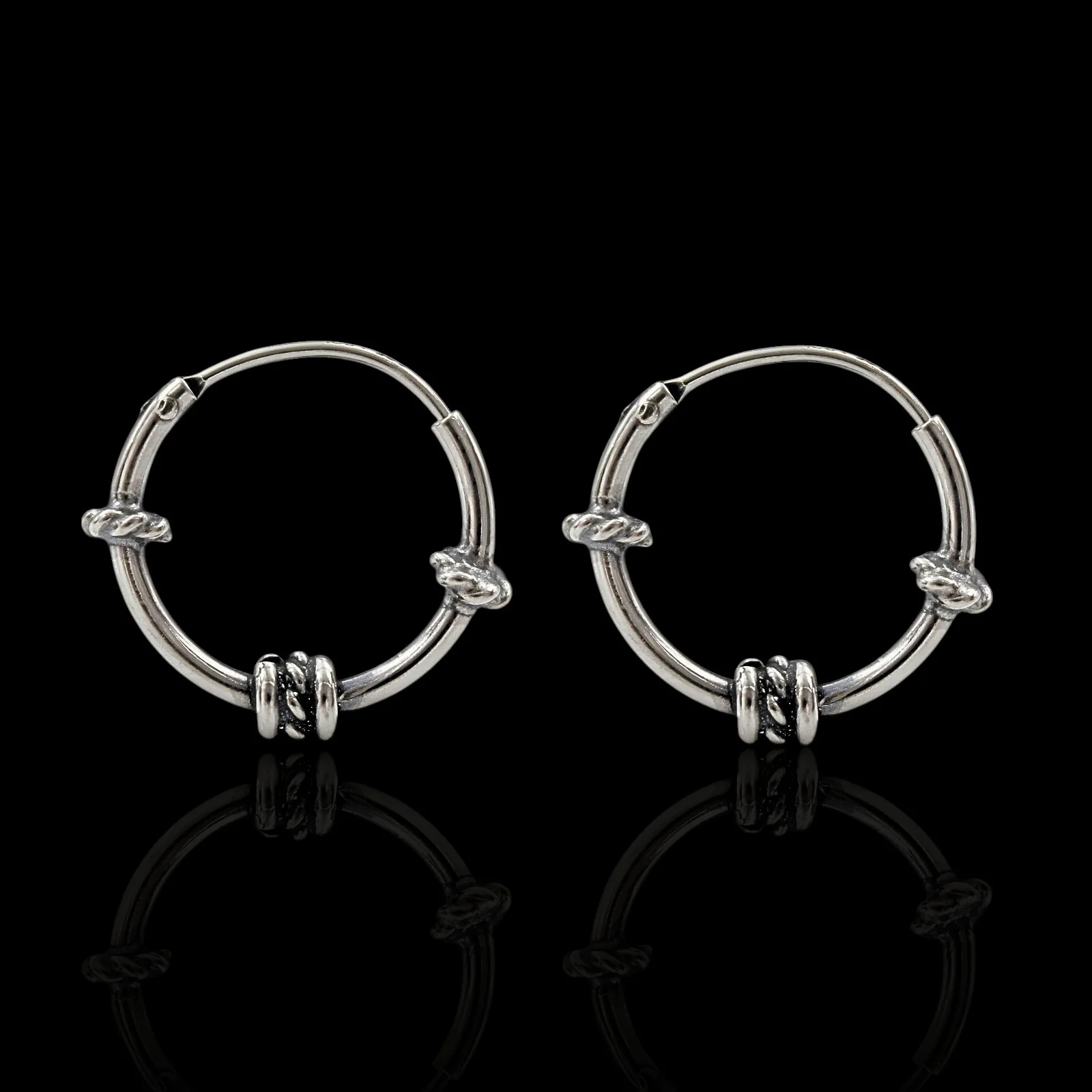 Trendy 925 Real Sterling Silver Oxidized rope design bali hoop earrings for women - Pair - Image 2