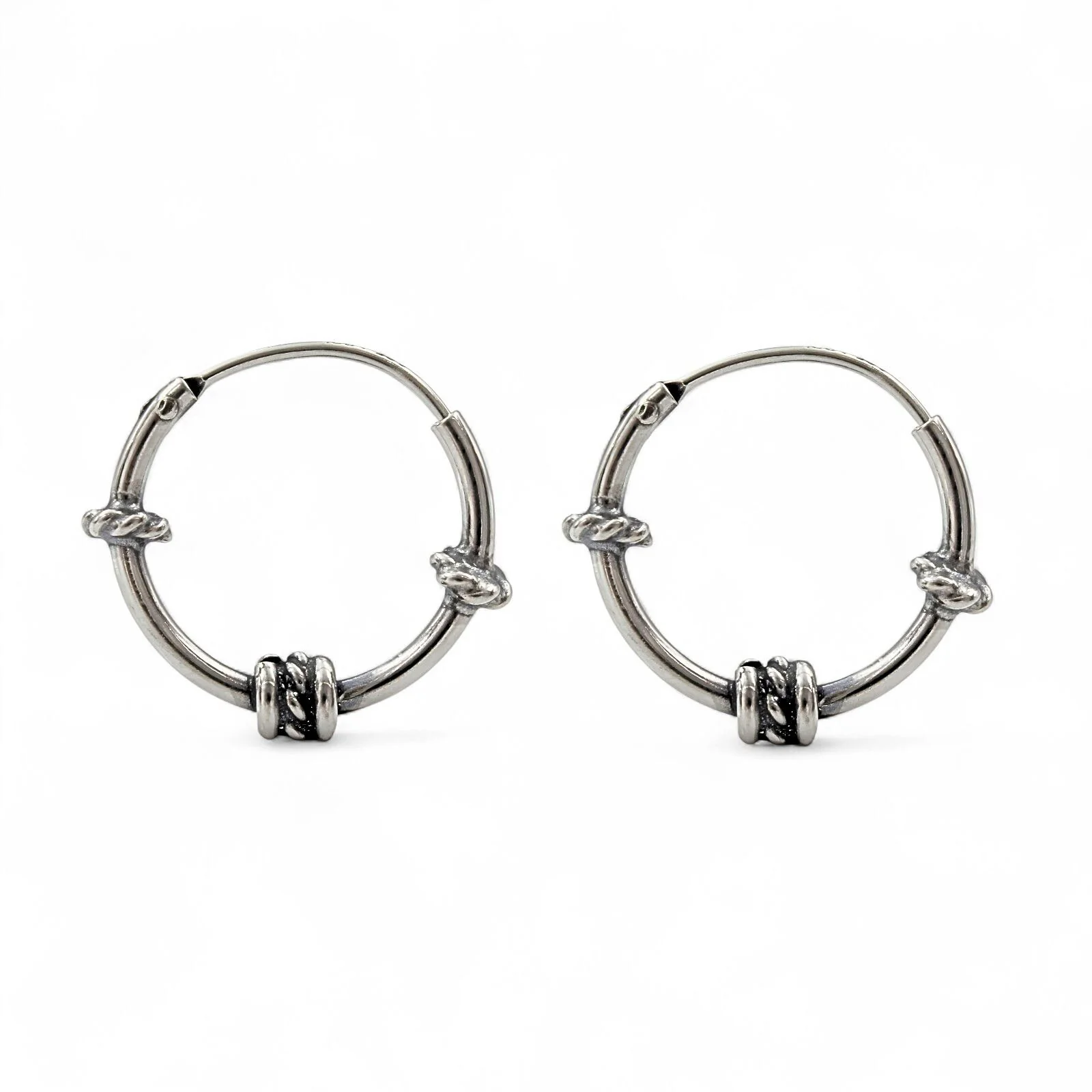 Trendy 925 Real Sterling Silver Oxidized rope design bali hoop earrings for women - Pair - Image 3