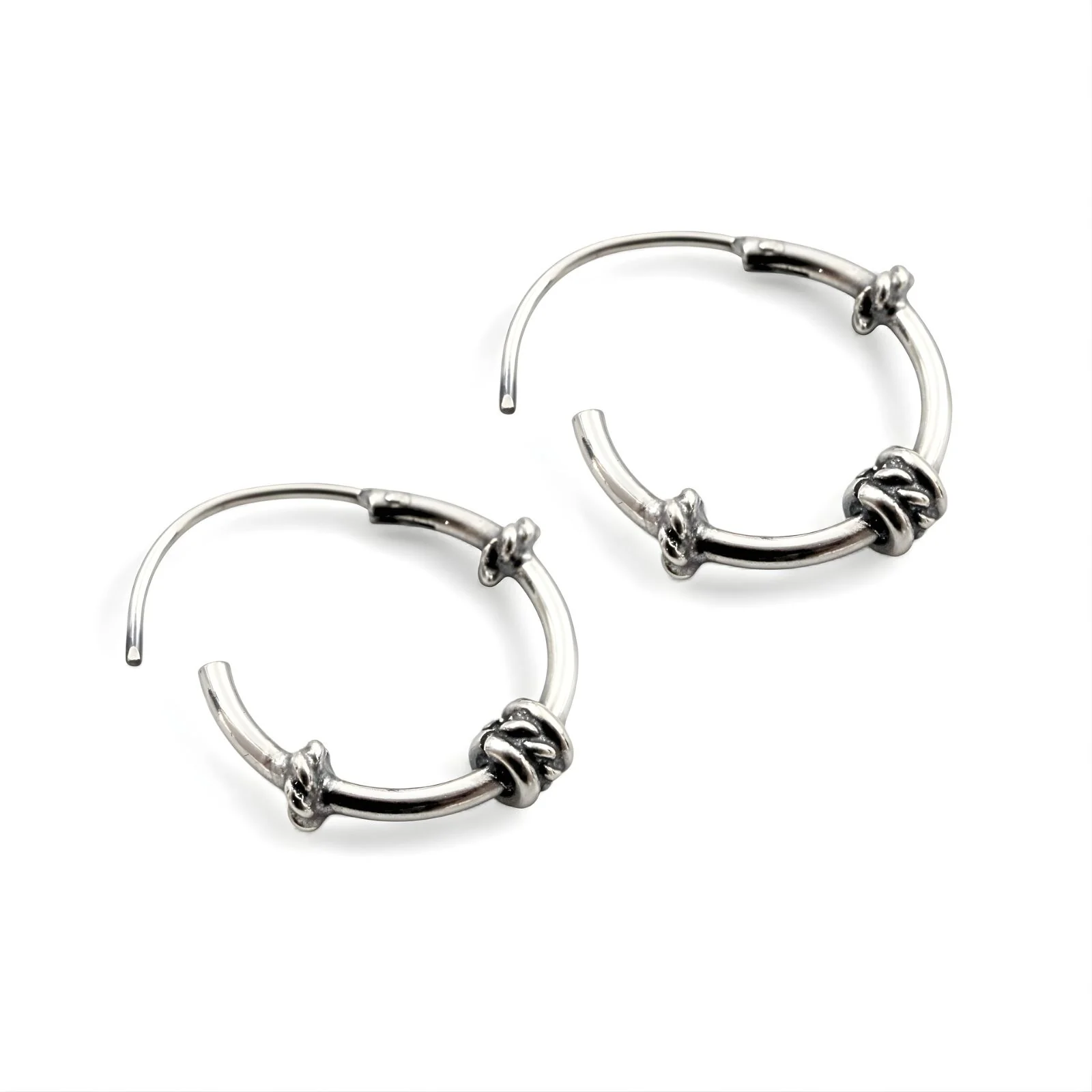 Trendy 925 Real Sterling Silver Oxidized rope design bali hoop earrings for women - Pair - Image 4