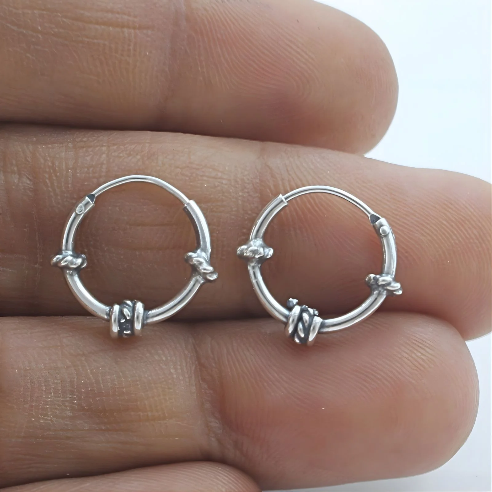 Trendy 925 Real Sterling Silver Oxidized rope design bali hoop earrings for women - Pair - Image 5