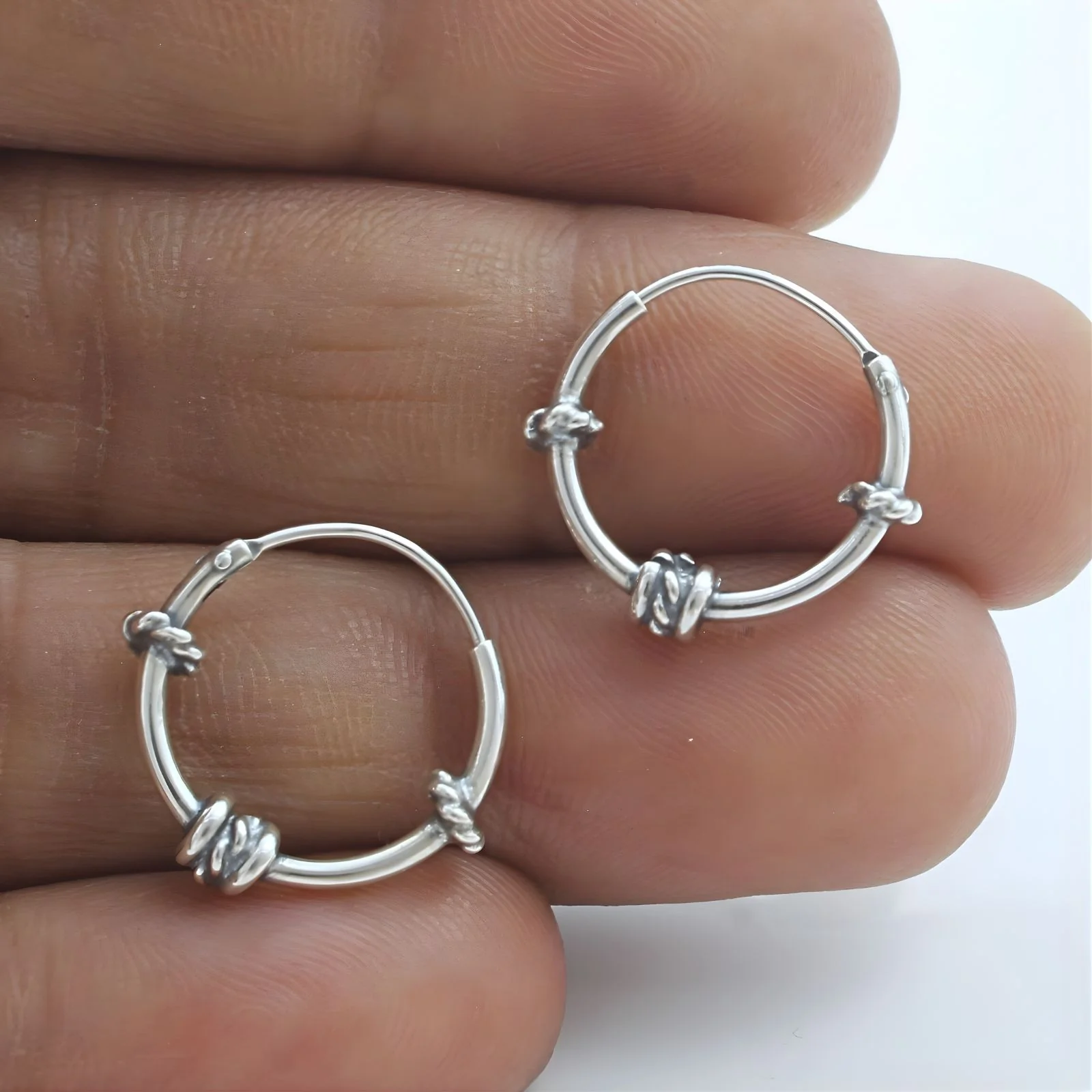 Trendy 925 Real Sterling Silver Oxidized rope design bali hoop earrings for women - Pair - Image 6