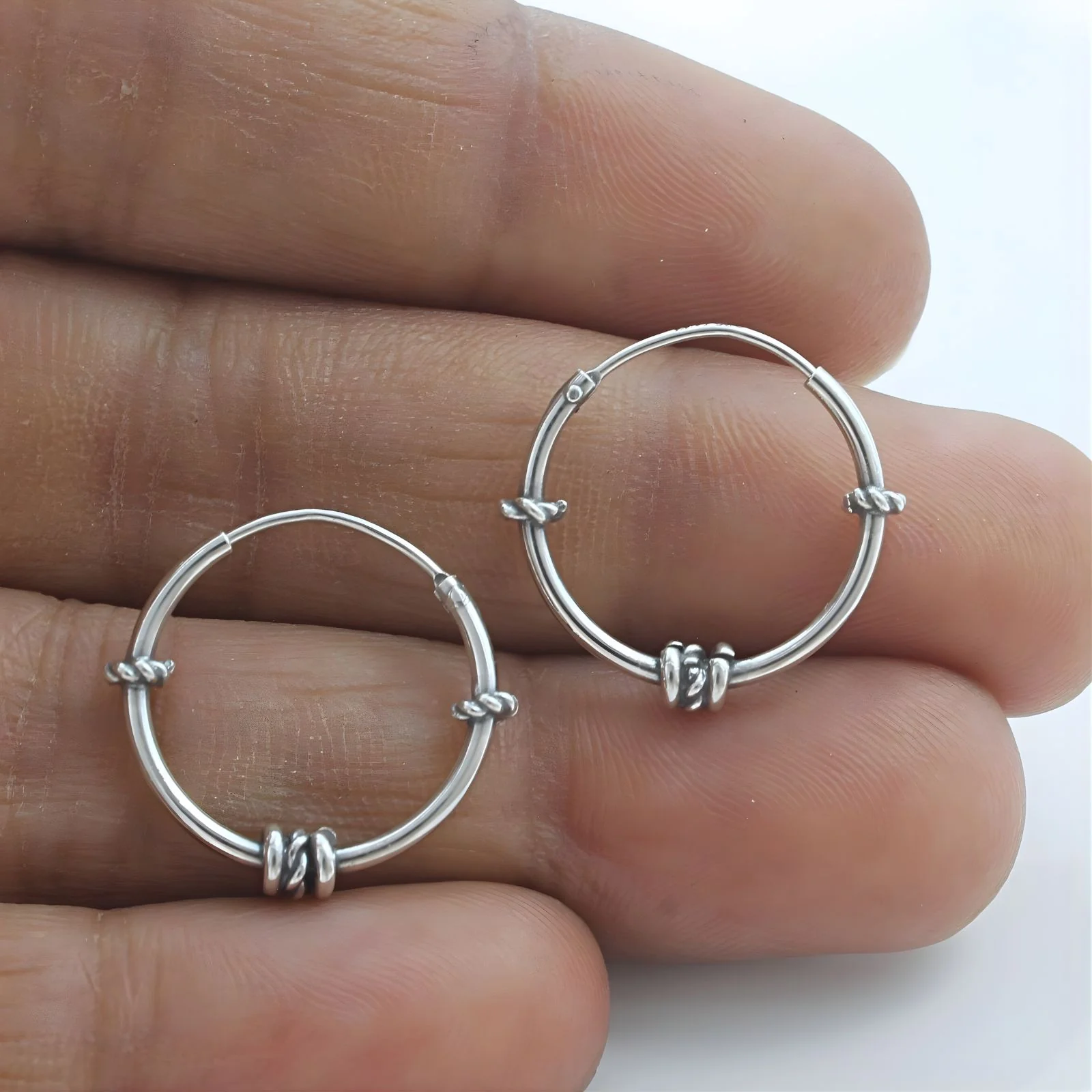 Trendy 925 Real Sterling Silver Oxidized rope design bali hoop earrings for women - Pair - Image 7