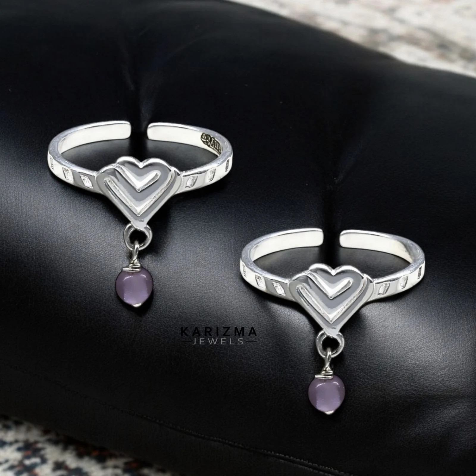 Trendy 925 Real Sterling Silver women Heart Toe Ring - Pair