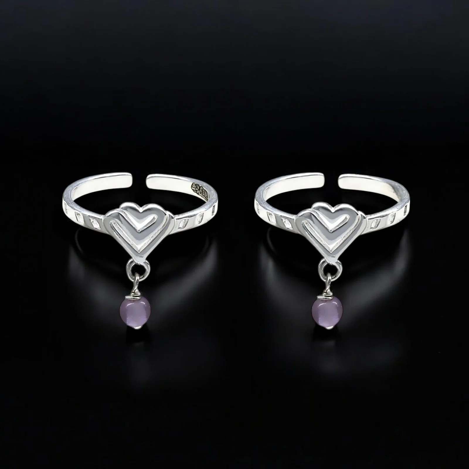 Trendy 925 Real Sterling Silver women Heart Toe Ring - Pair - Image 2
