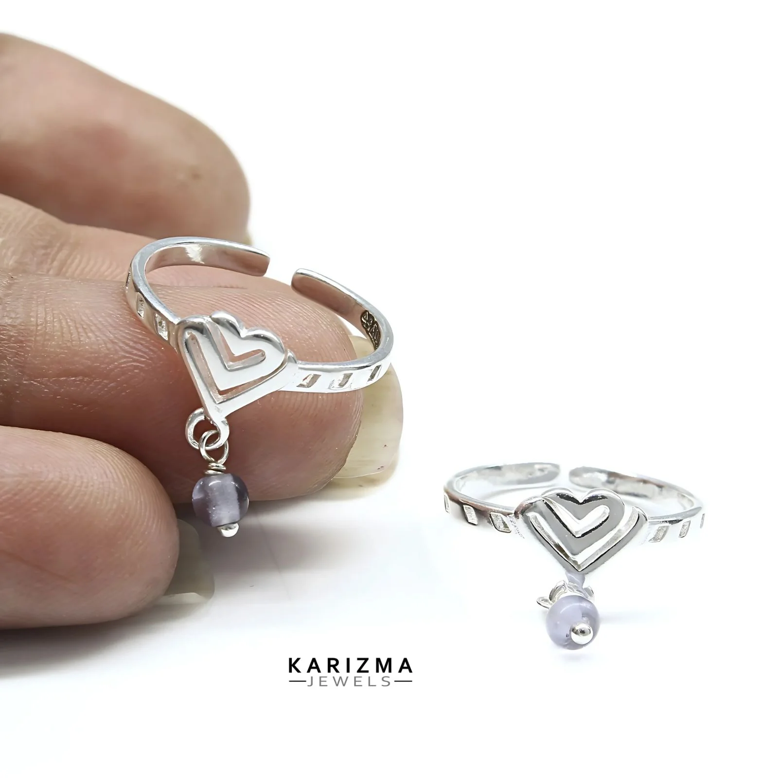 Trendy 925 Real Sterling Silver women Heart Toe Ring - Pair - Image 3