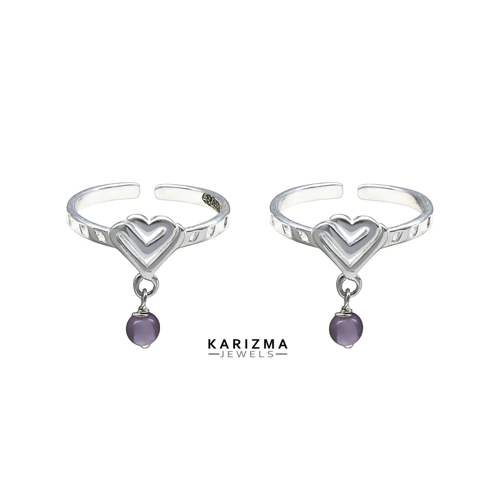 Trendy 925 Real Sterling Silver women Heart Toe Ring - Pair - Image 4