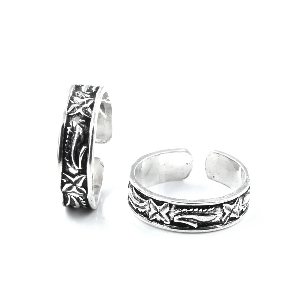 Trendy Real 925 Silver Oxidized foot toe rings band - Pair