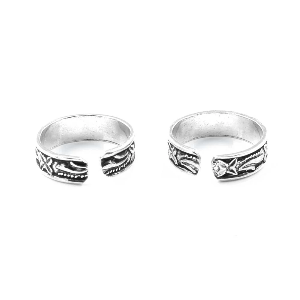 Trendy Real 925 Silver Oxidized foot toe rings band - Pair - Image 4