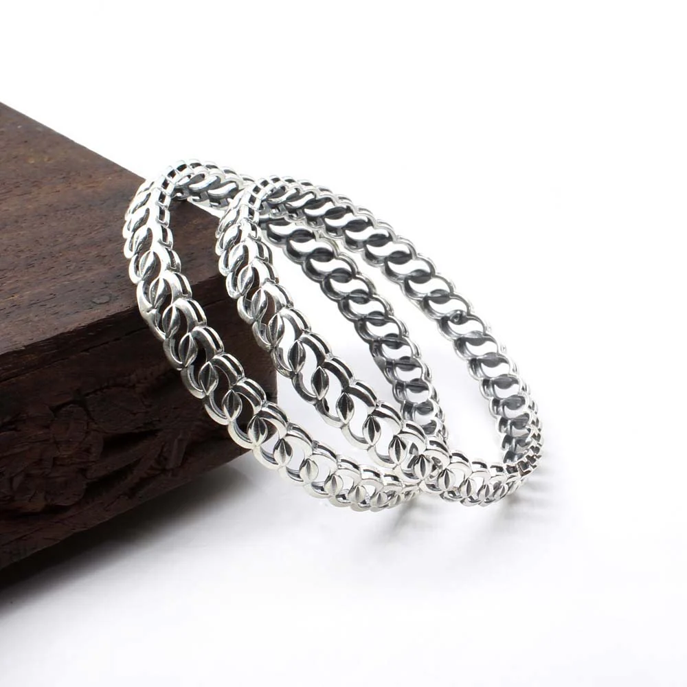 Trendy Real Sterling Silver Oxidized Women Bangles - 5.7 CM