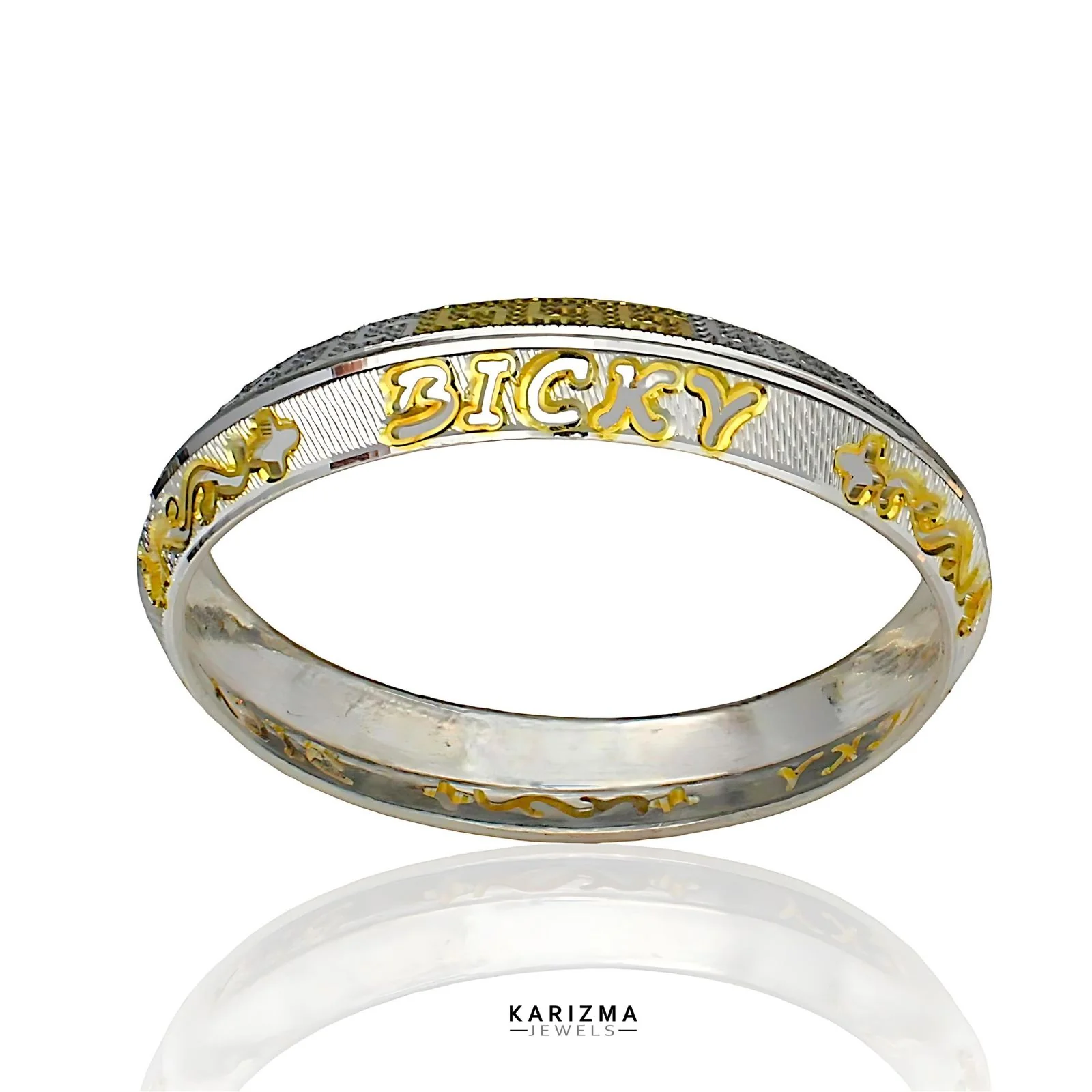 Two tone Indian Designer Customized Name Silver Kada for Men - Image 2