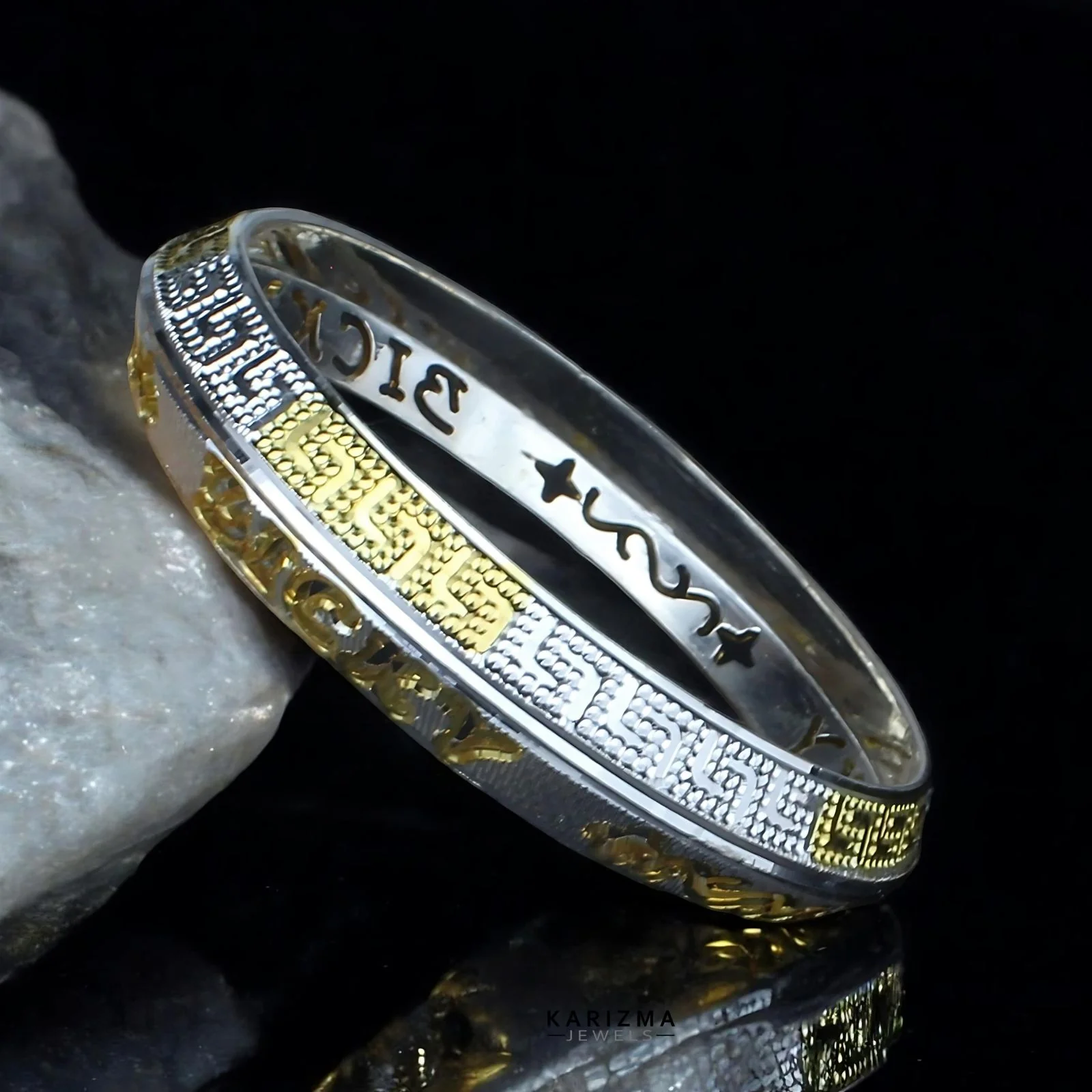 Two tone Indian Designer Customized Name Silver Kada for Men - Image 4