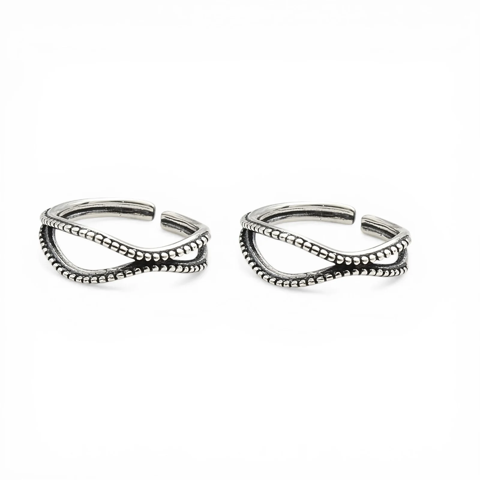 Unique 925 Real Silver Women Oxidized wave-inspired Toe Ring - Pair - Image 3