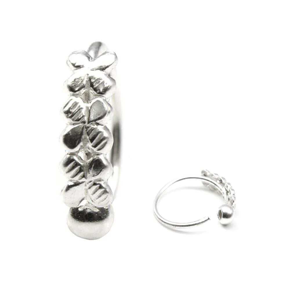 925 Sterling Silver Clover Hoop Nose Ring - Image 2