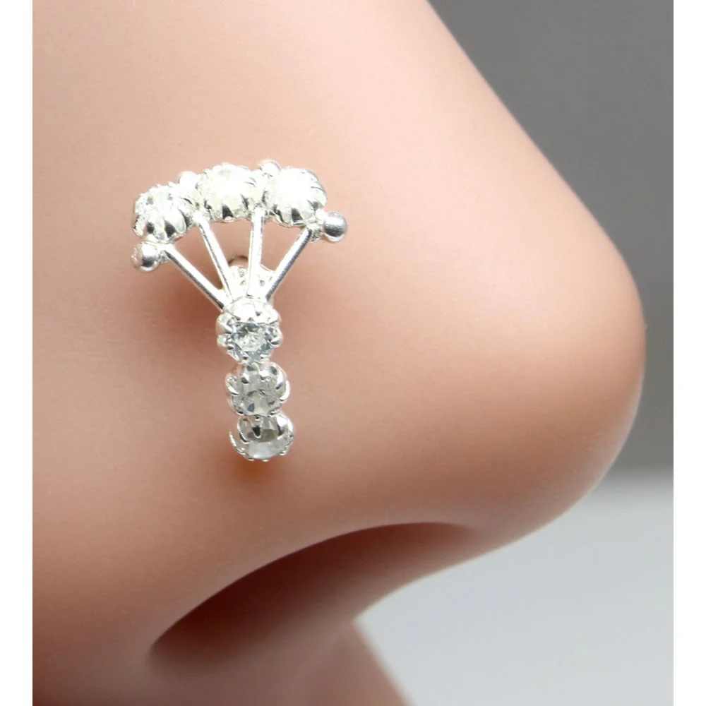 Vertical Silver cluster Nose Pin - Image 2