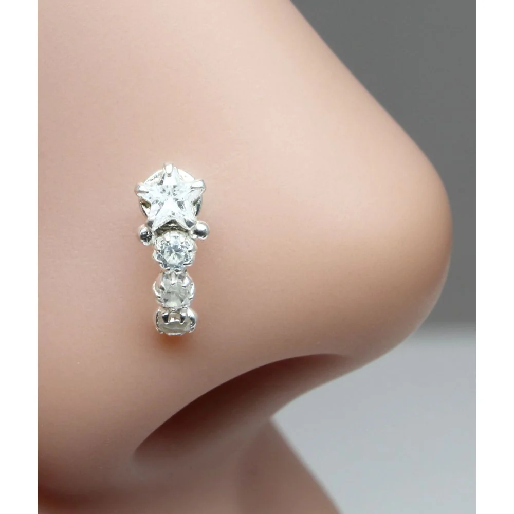 Vertical Sterling Silver Star Nose Stud - Image 2