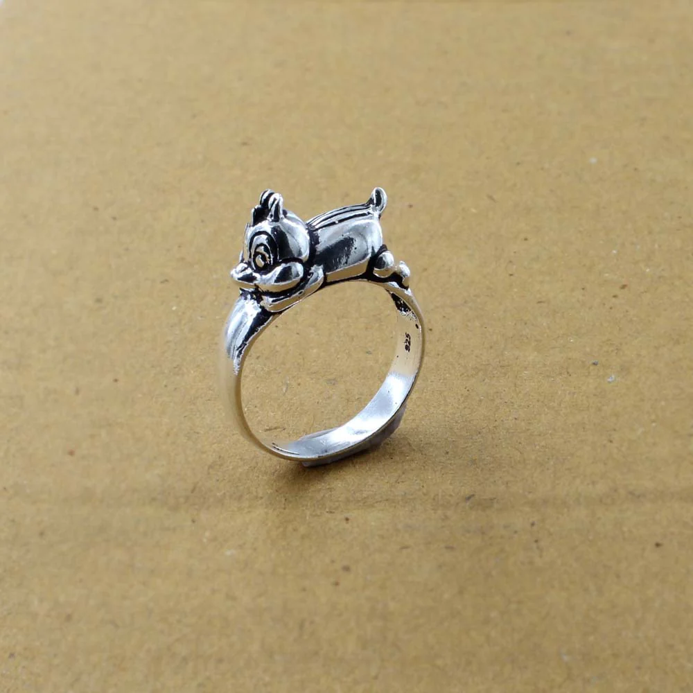 Vintage Oxidized 925 Silver Chipmunk design Unisex Ring - Image 2