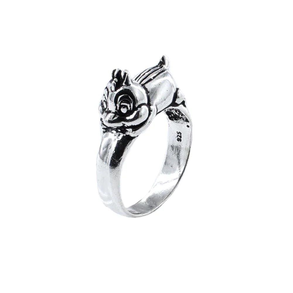 Vintage Oxidized 925 Silver Chipmunk design Unisex Ring - Image 3